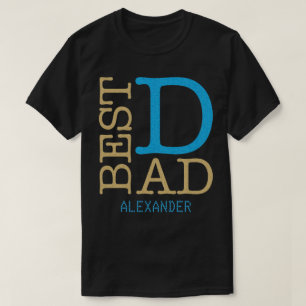 Beste vader Gold Blue Glitter-naam op maat T-shirt
