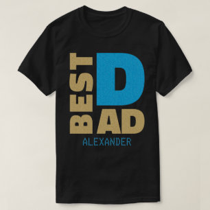 Beste vader Gold Blue Glitter Name Gepersonaliseer T-shirt