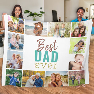 Beste vader ooit 12 Foto Collage Blauwgroen White Fleece Deken