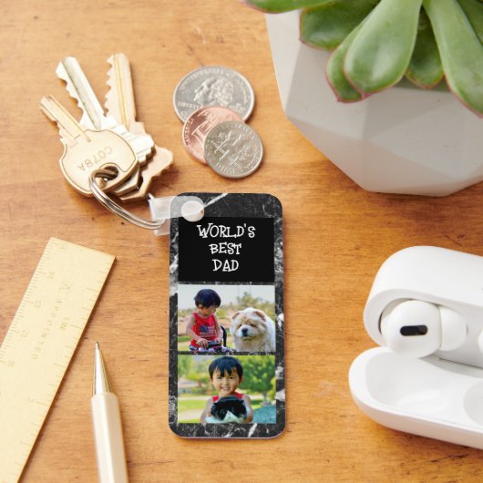 Beste vader ooit 2 foto Modern Keepsake Vaderdag Sleutelhanger (Bureau)