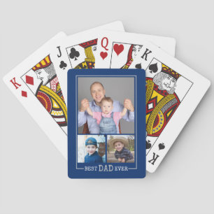 Beste vader ooit 3 Foto Collage Blue Pokerkaarten