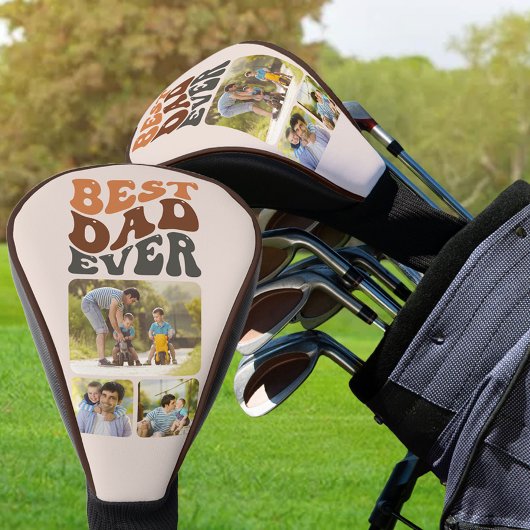 Beste vader ooit 3 Foto Groovy Retro Typografie Golfheadcover