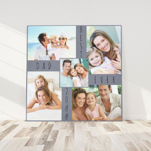 Beste vader ooit 5 Foto Collage Gray Blue Square Canvas Afdruk