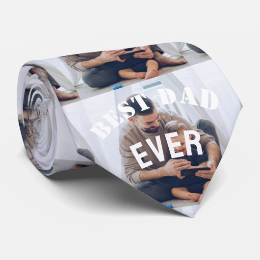 Beste vader ooit Aangepast Foto collage Creëer Je  Stropdas (Opgerold)