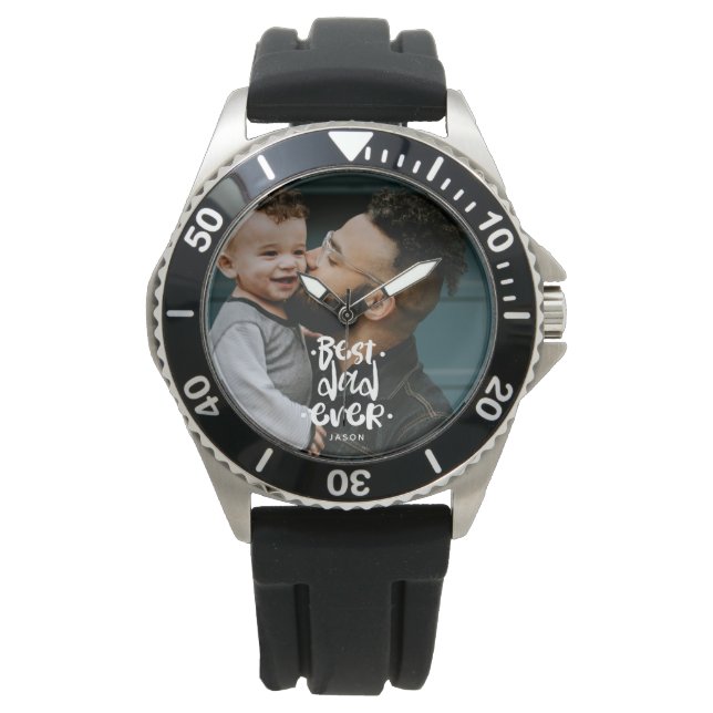 Beste vader ooit Aangepaste Foto Vaderdag Cadeauna Horloge (Voorkant)