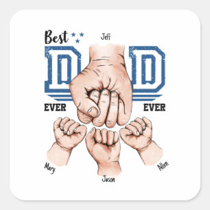 Beste vader ooit aangepaste vuistslag - drie Kinde Vierkante Sticker