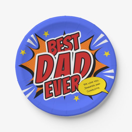 Beste vader ooit Comic Superheld Fathers Dag Papieren Bordje (Voorkant)
