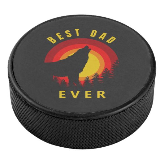 "Beste vader ooit" Coyote Wolf Sunrise Hockey Puck (3/4)
