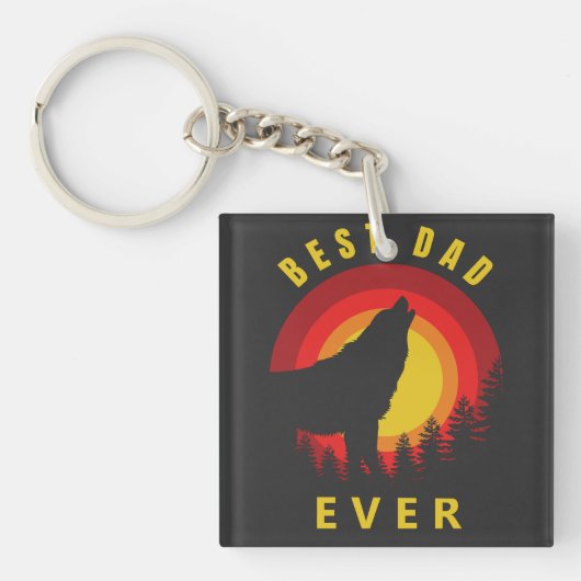 "Beste vader ooit" Coyote Wolf Sunrise Sleutelhanger (voorkant)