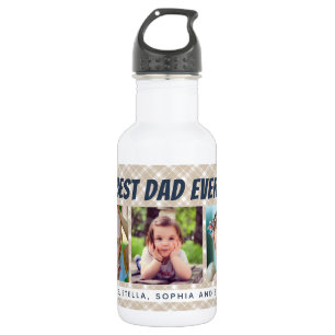 Beste vader ooit   Drie foto's met tan-plaat Waterfles