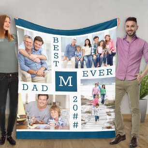 Beste vader ooit Editable Jaar 4 Foto Blauw Fleece Deken