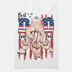 Beste vader ooit - Fist Bump USA Flag - 3 Kinder Theedoek