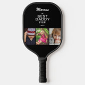 Beste vader ooit Keepslag 3 Foto Collage Black Pickleball Paddle (Voorkant)