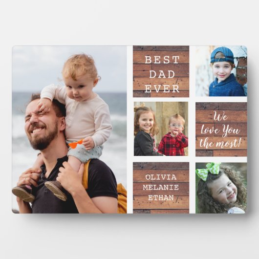 Beste vader ooit Kind 4 Foto collage Rustic Wood Fotoplaat (voorkant)