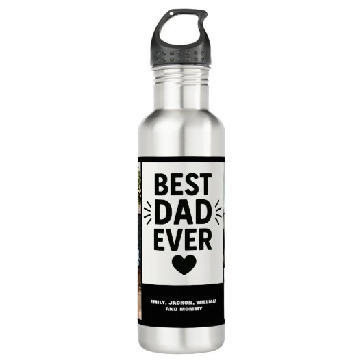 Beste vader ooit moderne 6 foto collage waterfles  (Voorkant)