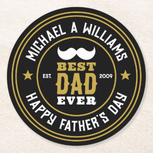 Beste vader ooit  Retro Badge Vaderdag Ronde Kartonnen Onderzetter