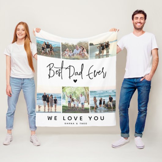 Beste Vader Ooit Script Foto Collage Fleece Deken (In situ)