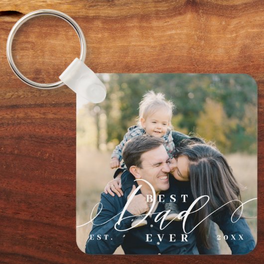 Beste vader ooit script Vaderdag foto Keepsake Sleutelhanger (Voorkant)