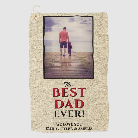 Beste vader ooit Typografie Rustic Beige Foto Golfhanddoek (Voorkant)