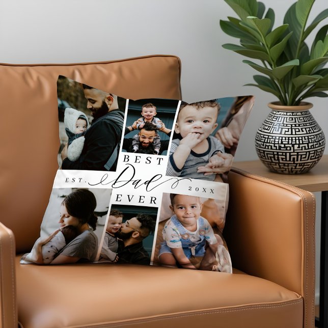 Beste vader ooit | Vaderdag 8 Foto-collage Kussen (Best Dad Ever | Father's Day 8 Photo Collage Throw Pillow)