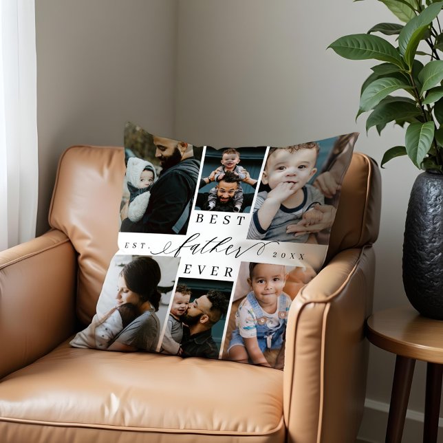 Beste vader ooit | Vaderdag 8 Fotocollage Kussen (Best Father Ever | Father's Day 8 Photo Collage Throw Pillow)