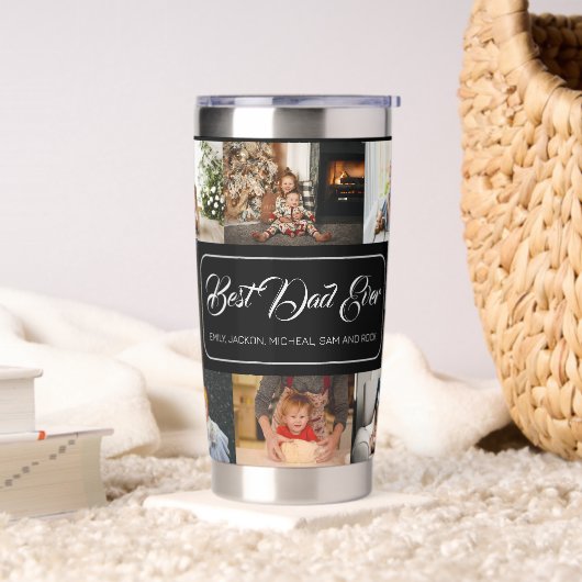Beste vader ooit zwarte fotocollage geïsoleerde drinkbeker (Woonkamer)