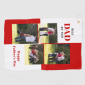 Beste vader op vier foto's rood Vaderdag Golfhanddoek (Horizontaal)
