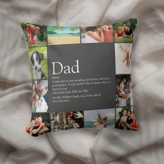 Beste vader papa Definition 12 Foto grijs Kussen (Best Dad Daddy Father Definition 12 Photo Gray Throw Pillow)