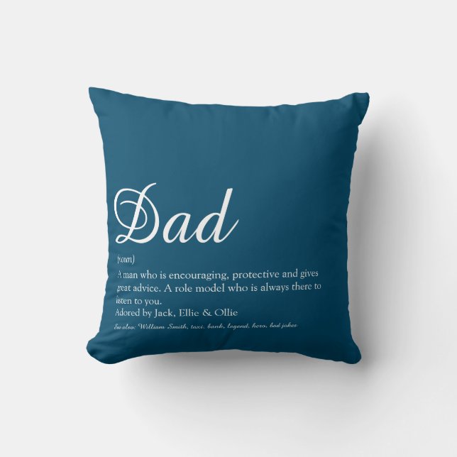 Beste vader, papa, vader definitie script blauw kussen (Voorkant)