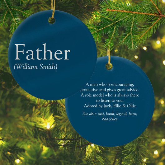 Beste vader, pappa, vader ooit, definitie blauw keramisch ornament