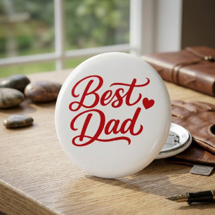 Beste Vader Script Rode Hart Decorative Knop Speld Ronde Button 7,6 Cm