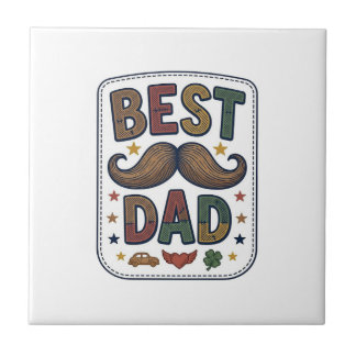 Beste Vader Vintage Snorhaar Vector Vader Design_1 Tegeltje