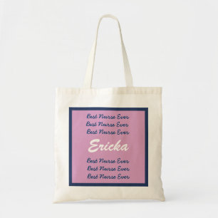 Beste verpleegster, aangepaste naam roze en blauw  tote bag