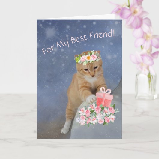 Beste Vriend Kitten Verjaardag Kaart (Orchidee)