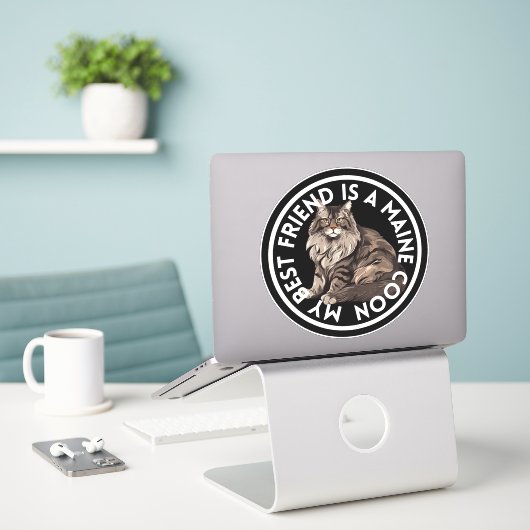 Beste vriend Maine Coon Cat Sticker (Laptop op bureau)