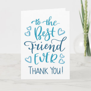 Beste vriend ooit Bedankt typografie in blauw Kaart