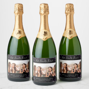 Beste vriend voor altijd foto zwarte paarse glitte sparkling wijnetiket