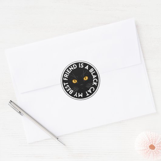 Beste vriend zwarte kat ronde sticker (Envelop)