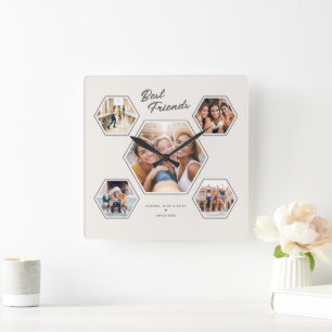 Beste Vrienden 5 Foto Aangepaste Collage Aandenken Vierkante Klok