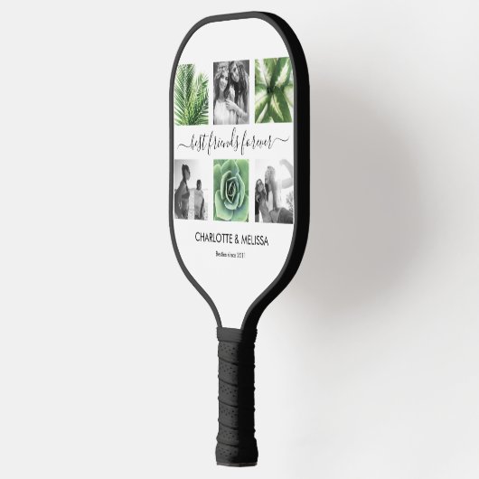 Beste vrienden 6 Photo Collage White Script Pickleball Paddle (Links)