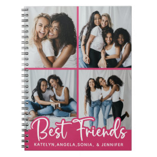 Beste vrienden Aangepast 4 Foto Collage Pink Notitieboek