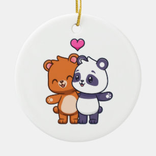 Beste vrienden Beer en Panda knuffelen Keramisch Ornament