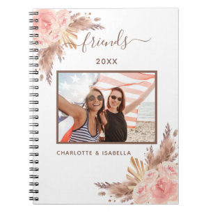 Beste vrienden foto pampas roze bloemenwit notitieboek