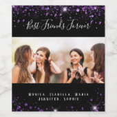 Beste vrienden foto zwart paars glitsstof wijn etiket (Enkel label)