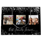 Beste vrienden foto zwarte zilveren glitter verjaa groot cadeauzakje (Voorkant)