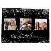 Beste vrienden foto zwarte zilveren glitter verjaa groot cadeauzakje (Achterkant)