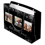 Beste vrienden foto zwarte zilveren glitter verjaa groot cadeauzakje (Achterkant Gekanteld)