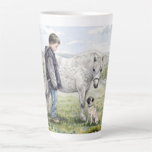 Beste vrienden-kind met pony en hond in een boomga latte mok