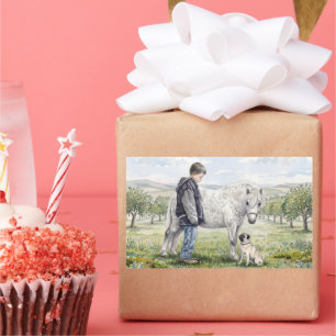Beste Vrienden-Kind met Pony en Hond in een Boomga Rechthoekige Sticker