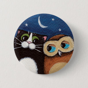 Beste vrienden - Owl- en kattenkunst-Button Ronde Button 5,7 Cm